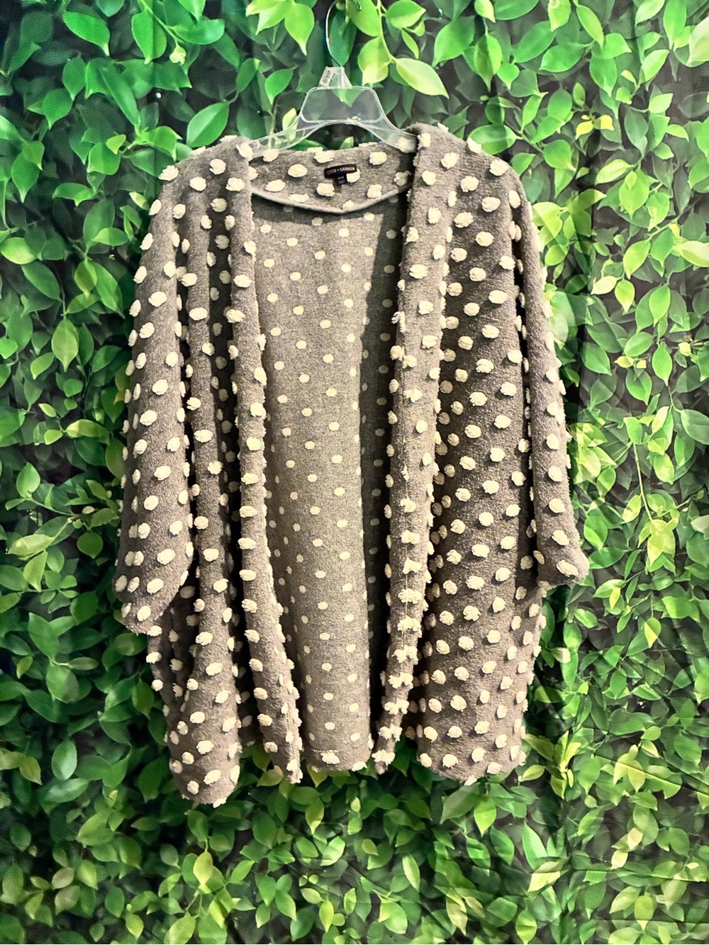 Coco + Carmen Gray Open-Front Cardigan with White Dots